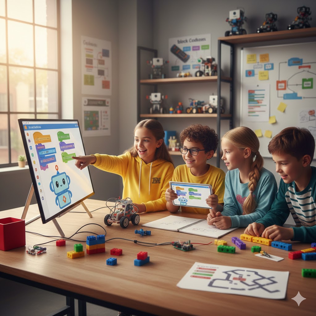 เด็กประถมปลายกำลังเรียน Block Coding