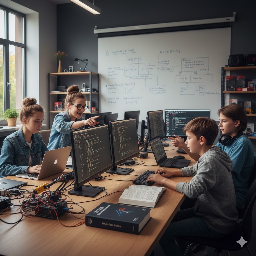 เด็กมัธยมต้นกำลังเขียนโค้ด Python