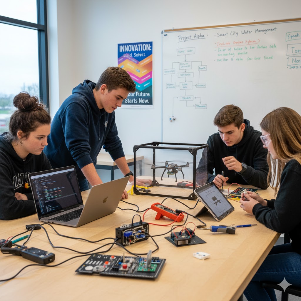 เด็กมัธยมปลายกำลังทำโปรเจกต์นวัตกรรม