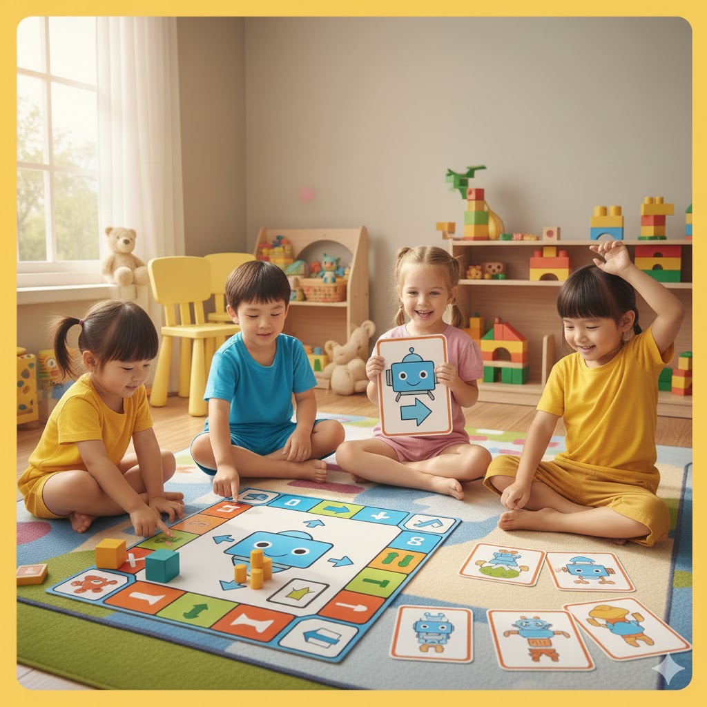 เด็กอนุบาลกำลังเล่นเกม Unplugged Coding